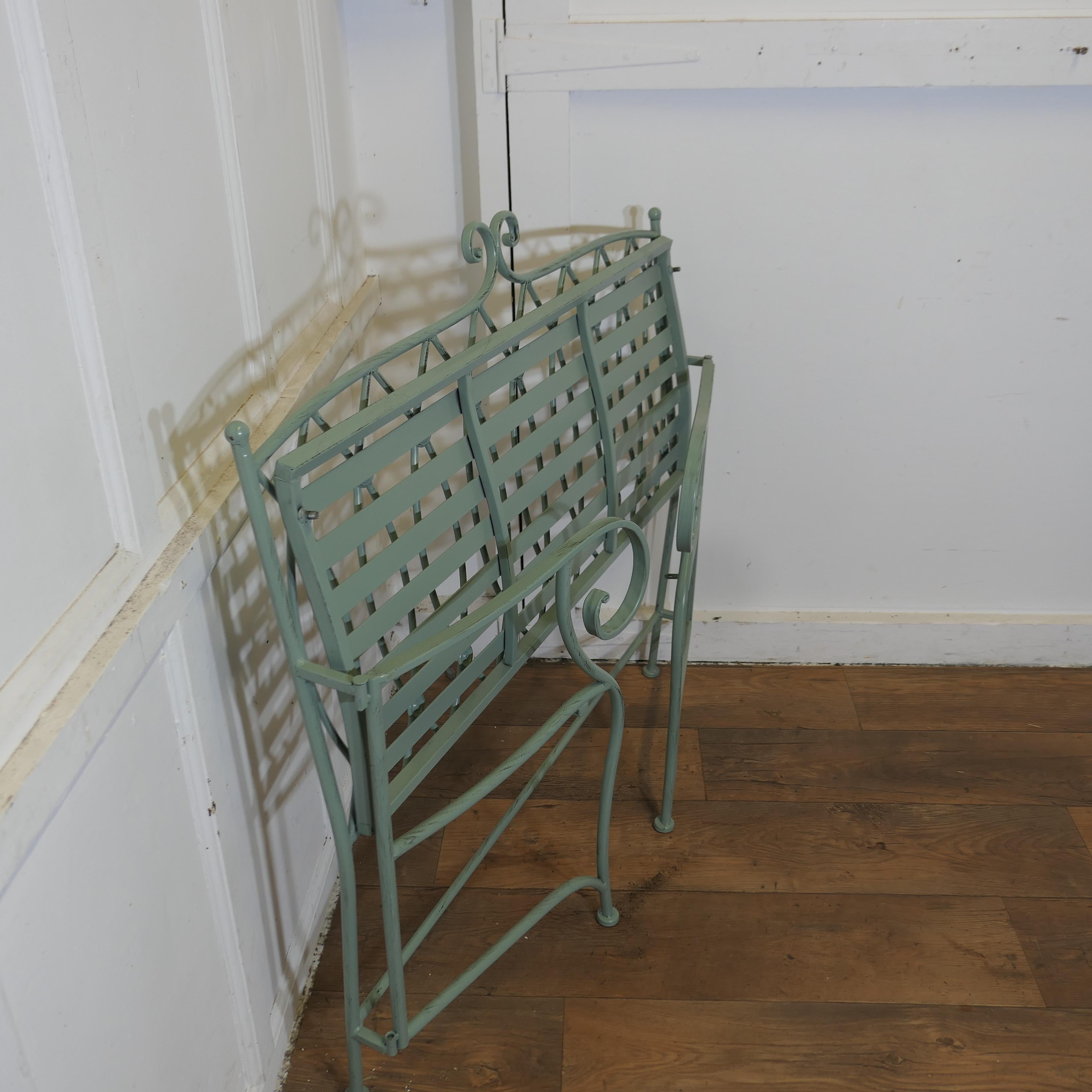 Very Attractive French Folding Green Metal Garden Bench 1