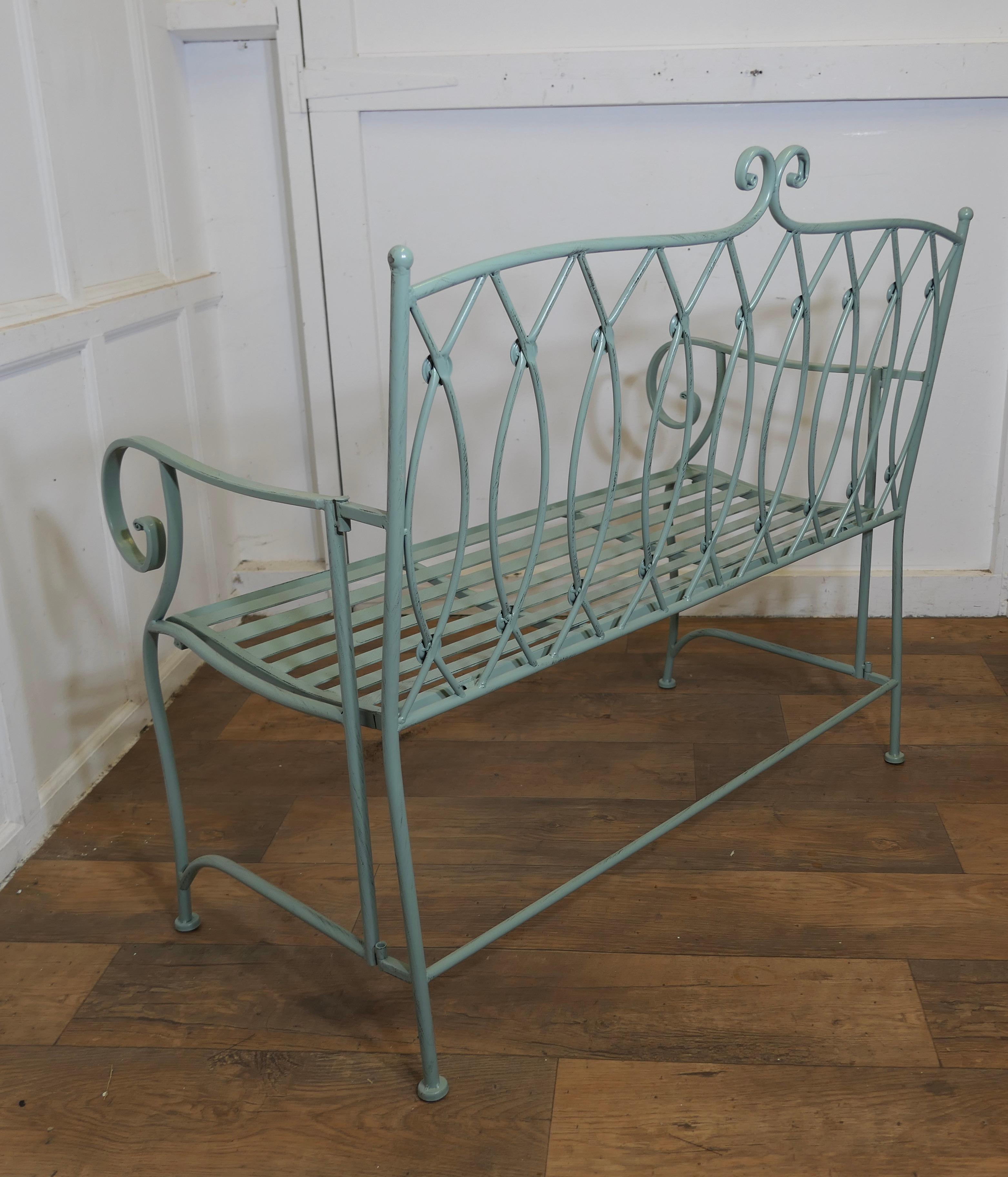 Very Attractive French Folding Green Metal Garden Bench 2