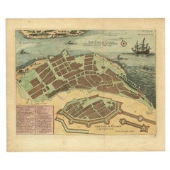 Very Attractive Handcolored Antique Plan of Cochin in India, 1744