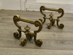 Very Attractive Pair of Brass Andirons, Fire Tool Rests