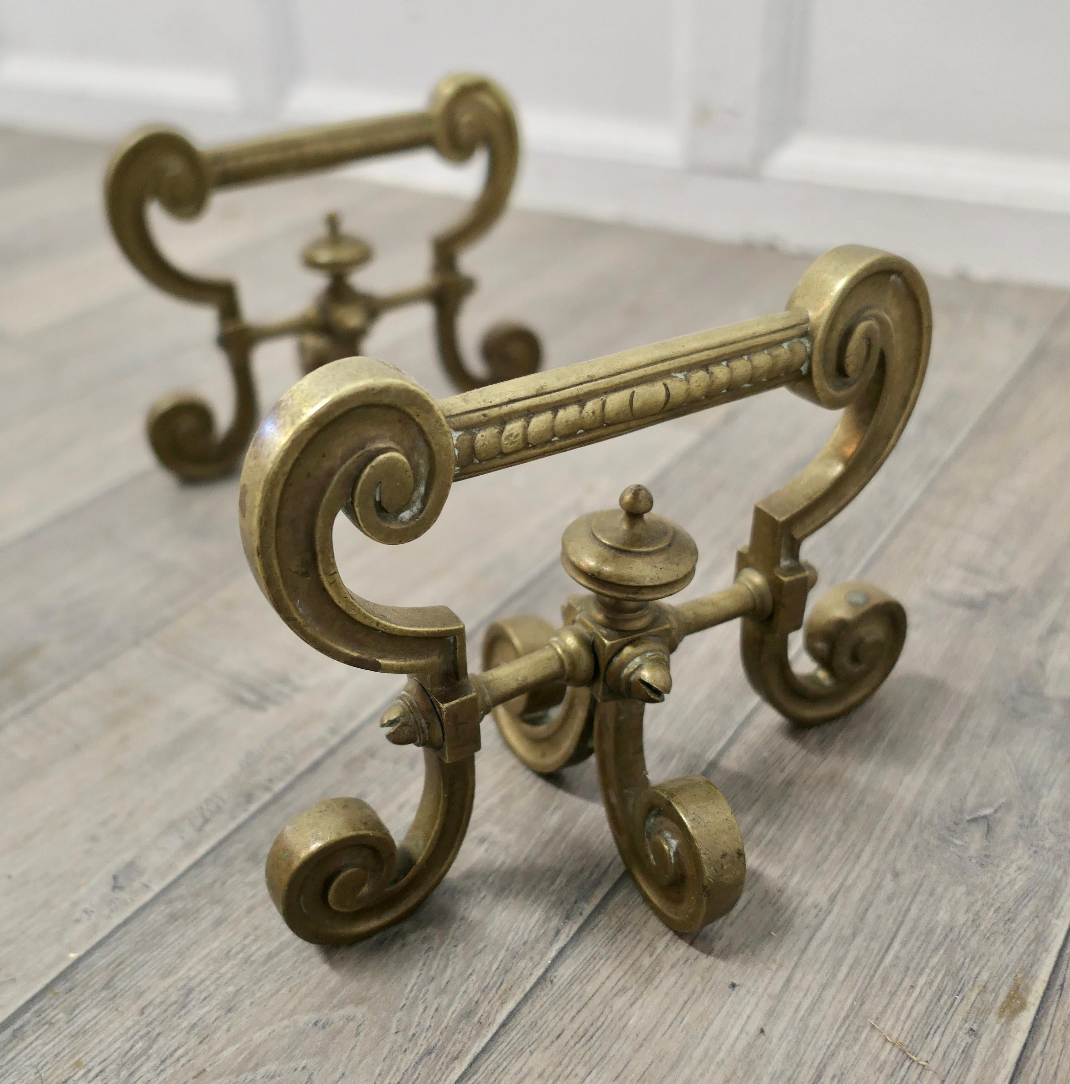 Very Attractive Pair of Brass Andirons, Fire Tool Rests For Sale 1