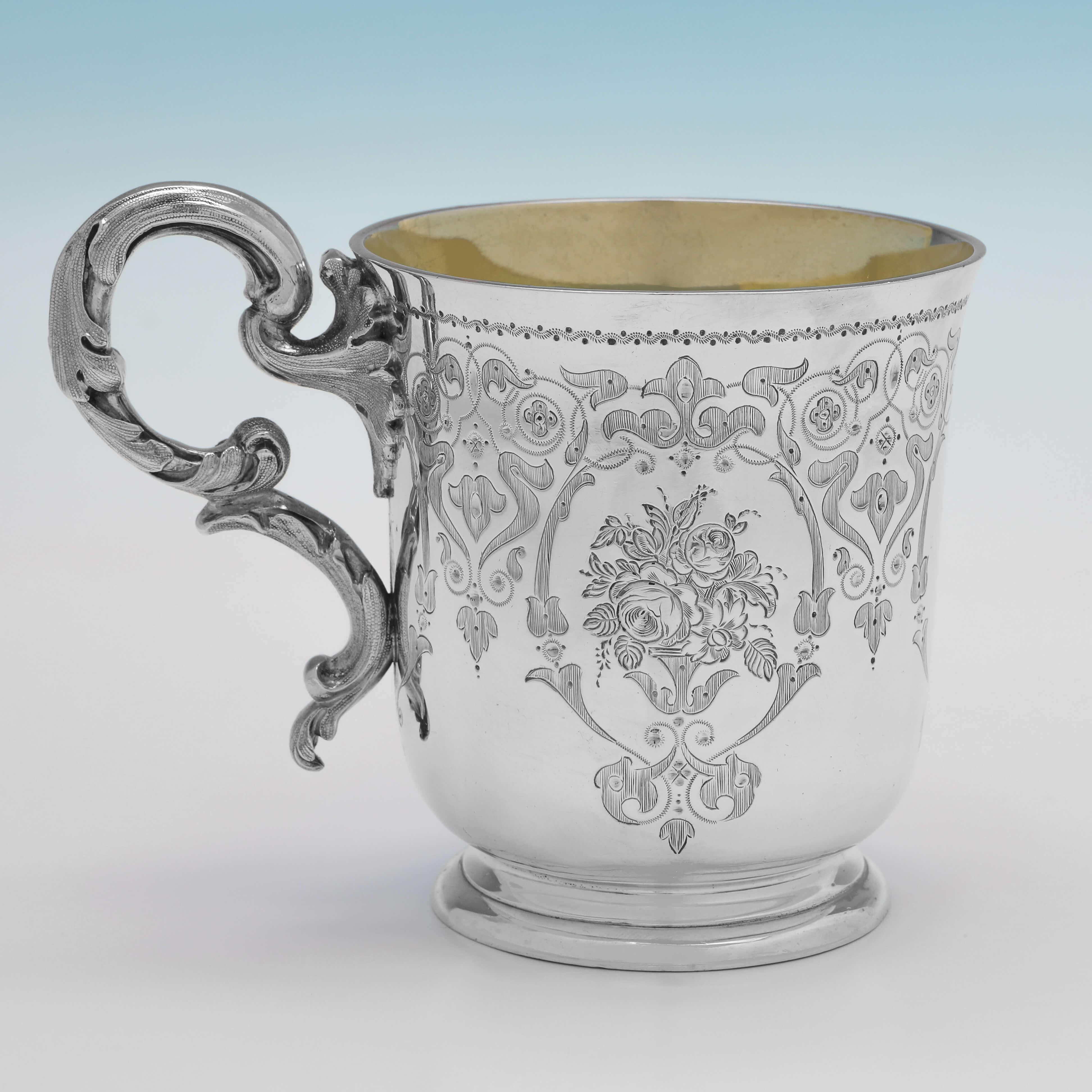 English Very Attractive Victorian Antique Sterling Silver Christening Mug, London, 1863 For Sale