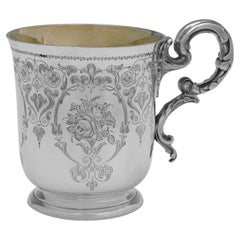 Very Attractive Victorian Antique Sterling Silver Christening Mug, London, 1863