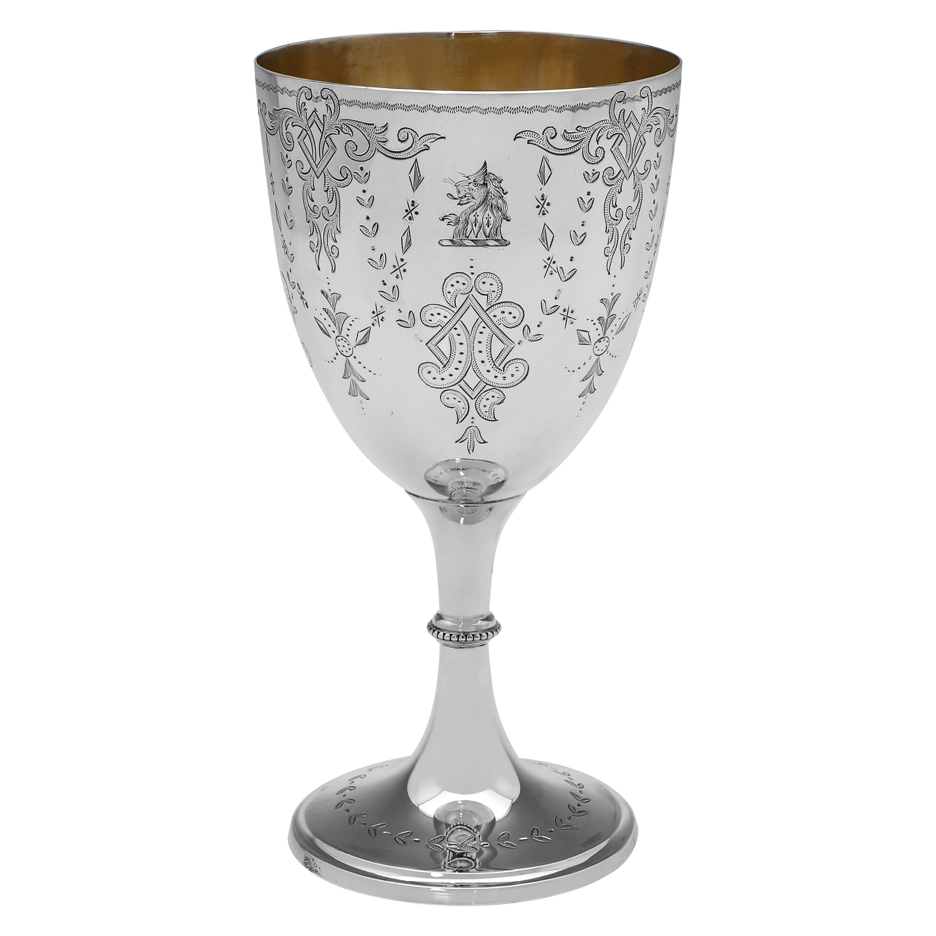 Calice da vino in argento antico vittoriano molto attraente realizzato nel 1869