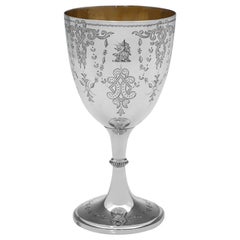 Très beau gobelet à vin victorien en argent sterling ancien, fabriqué en 1869.