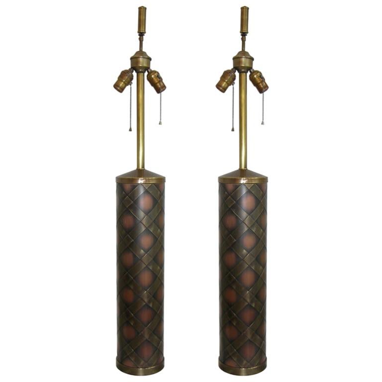 Very Attractive Vintage Pair of Copper and Brass Lamps For Sale