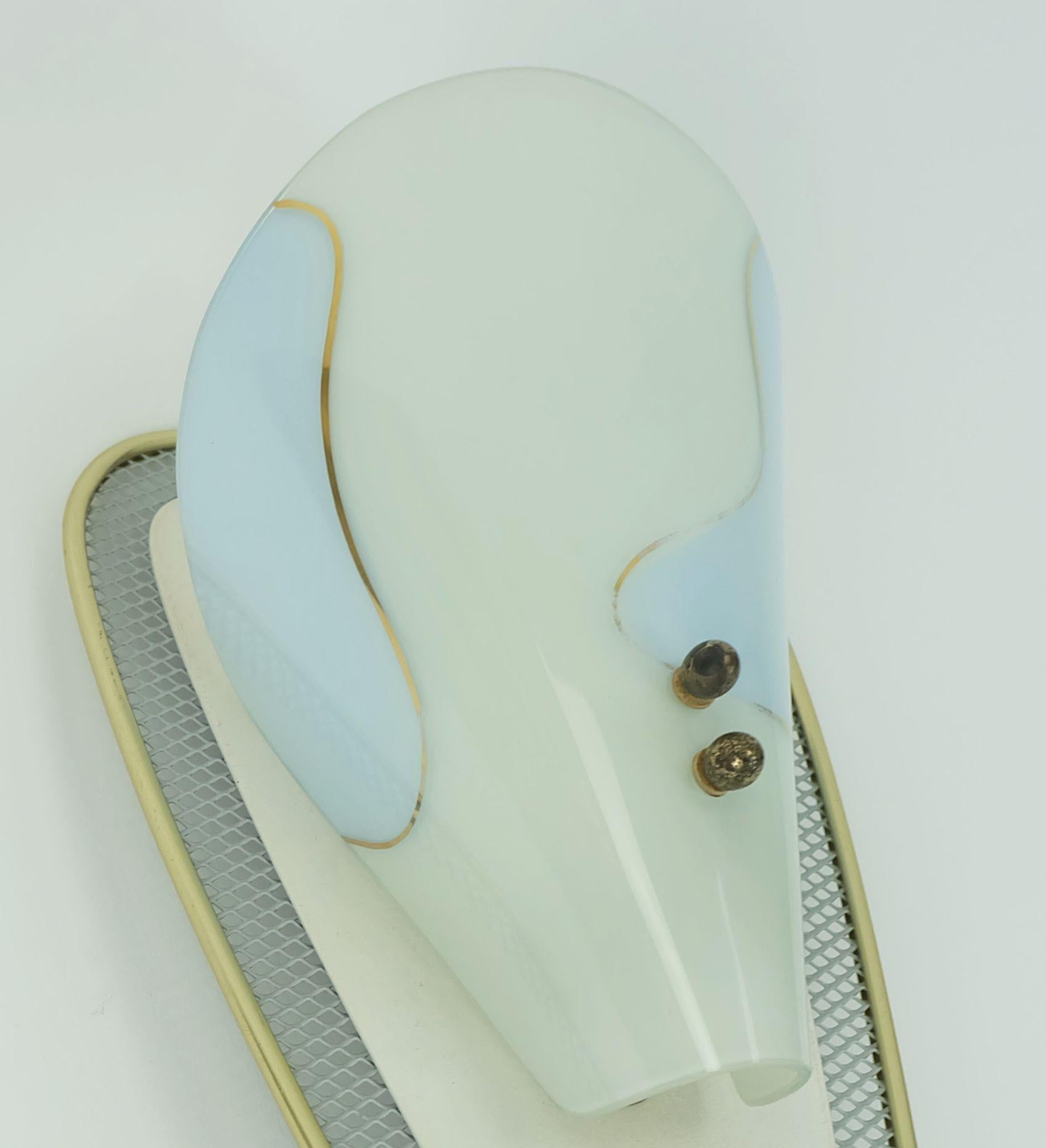 Mid-20th Century very beautiful 1950s SCONCE metal mesh and brass with glass shade For Sale