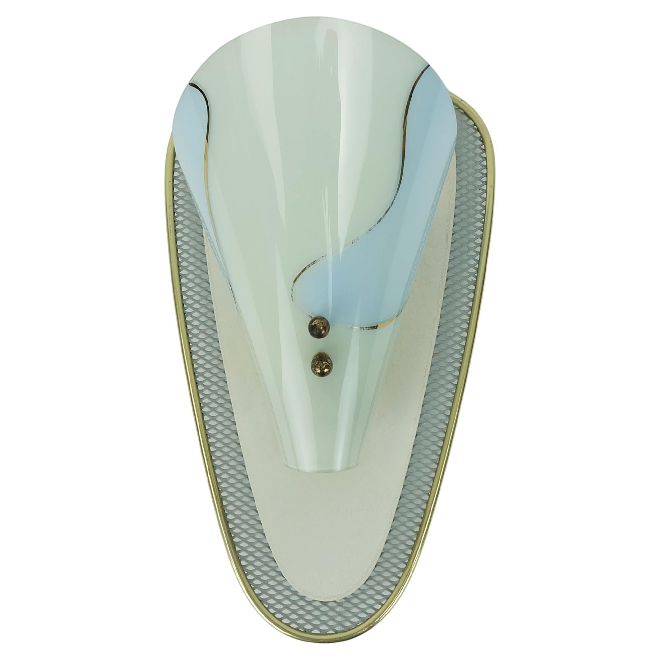 very beautiful 1950s SCONCE metal mesh and brass with glass shade For Sale
