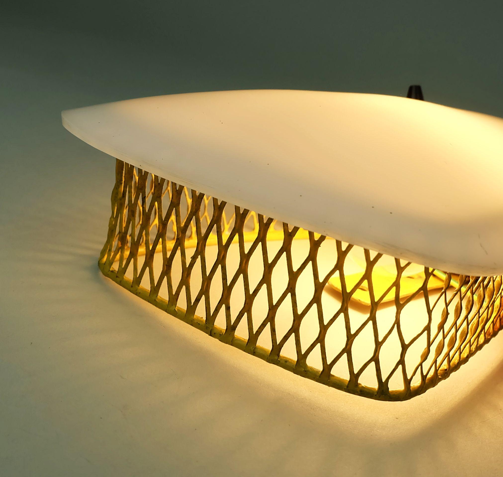 very beautiful 1950s SCONCE tele ambiance metal mesh with white acrylic shade For Sale 4