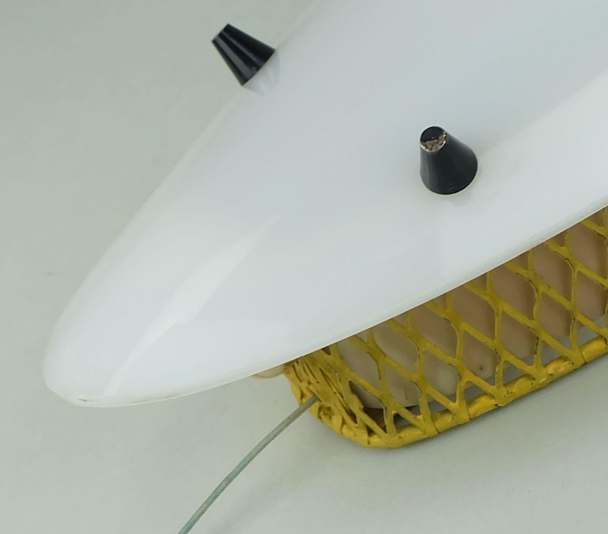 French very beautiful 1950s SCONCE tele ambiance metal mesh with white acrylic shade For Sale