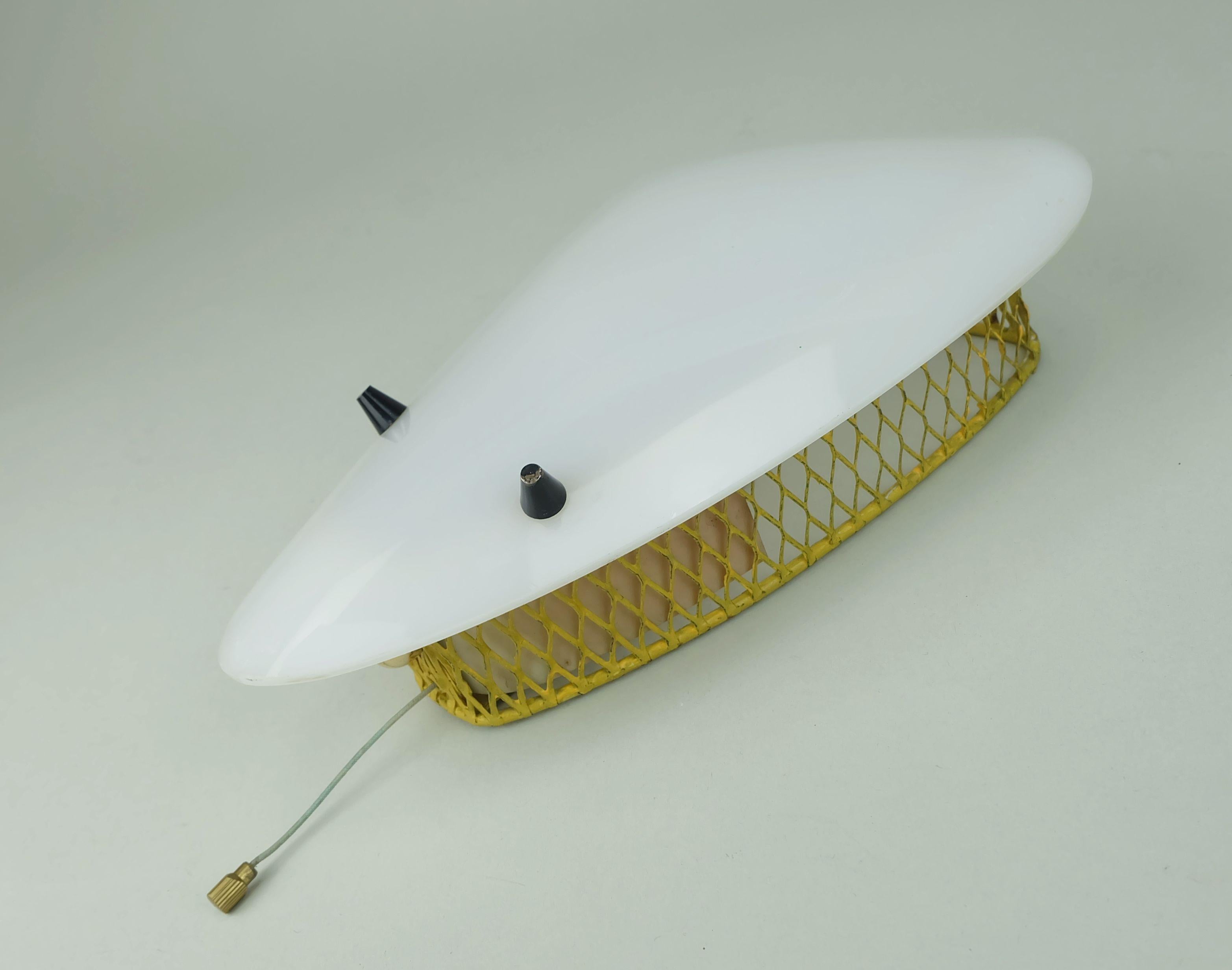 very beautiful 1950s SCONCE tele ambiance metal mesh with white acrylic shade For Sale 1