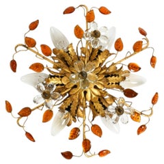 Bellissima lampada da soffitto o da parete placcata in oro degli anni ’60, realizzata da Banci Firenze, Italia