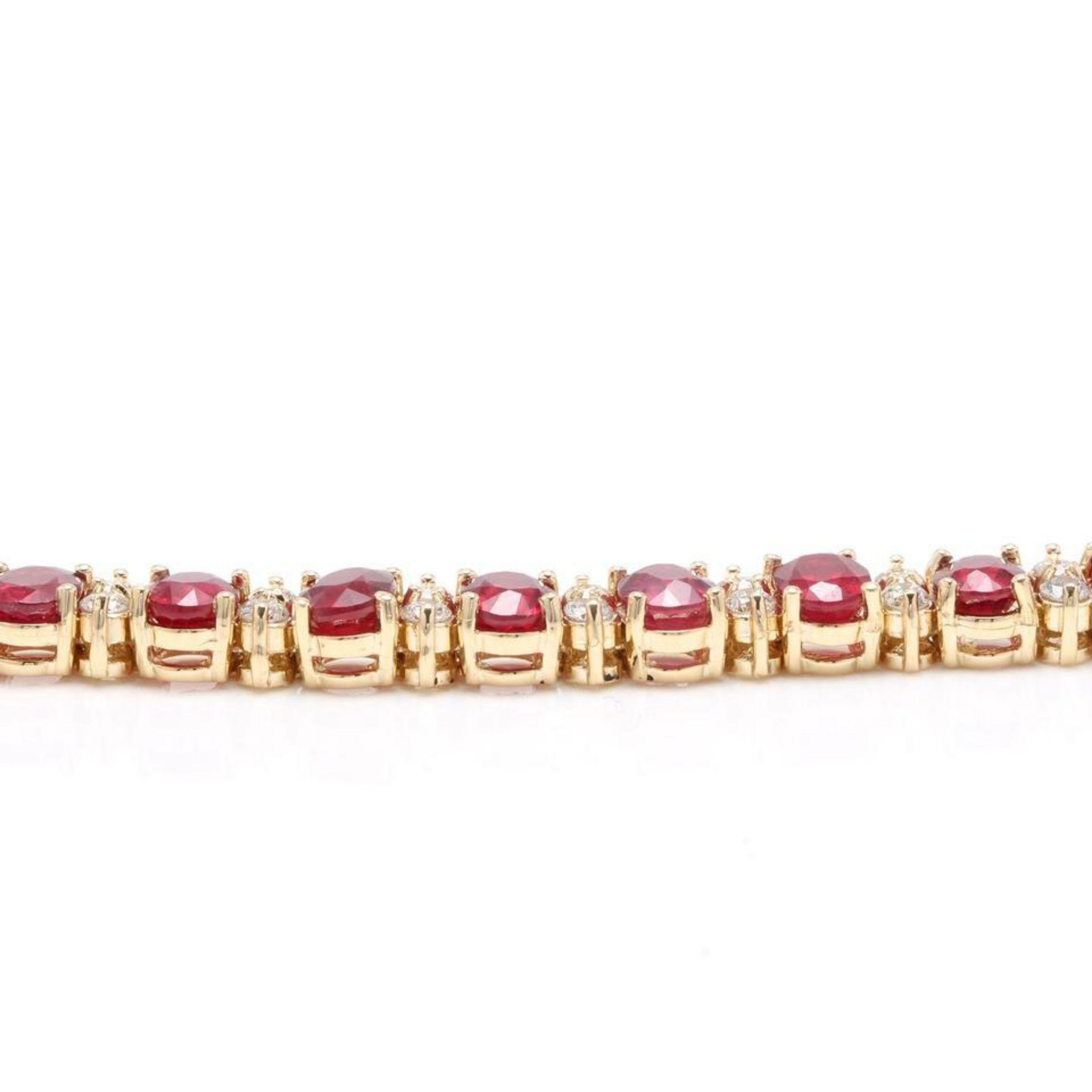 Women's Very Beautiful 29.80 Carat Ruby and Natural Diamond 14 Karat Solid Gold Bracelet