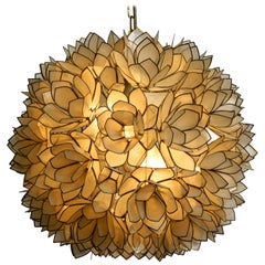 Vintage Very Beautiful 1970s Flowers Spherical Pendant Lamp Made of Mother of Pearl