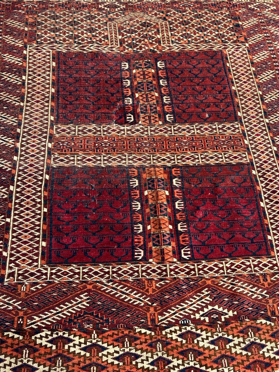 Joli tapis Hachlou turkmène de la fin du 19ème siècle, avec de beaux motifs tribaux et géométriques des tapis Hachlou, et de belles couleurs naturelles avec du rouge, du violet, du bleu, du marron, de l'orange et du blanc, entièrement et très