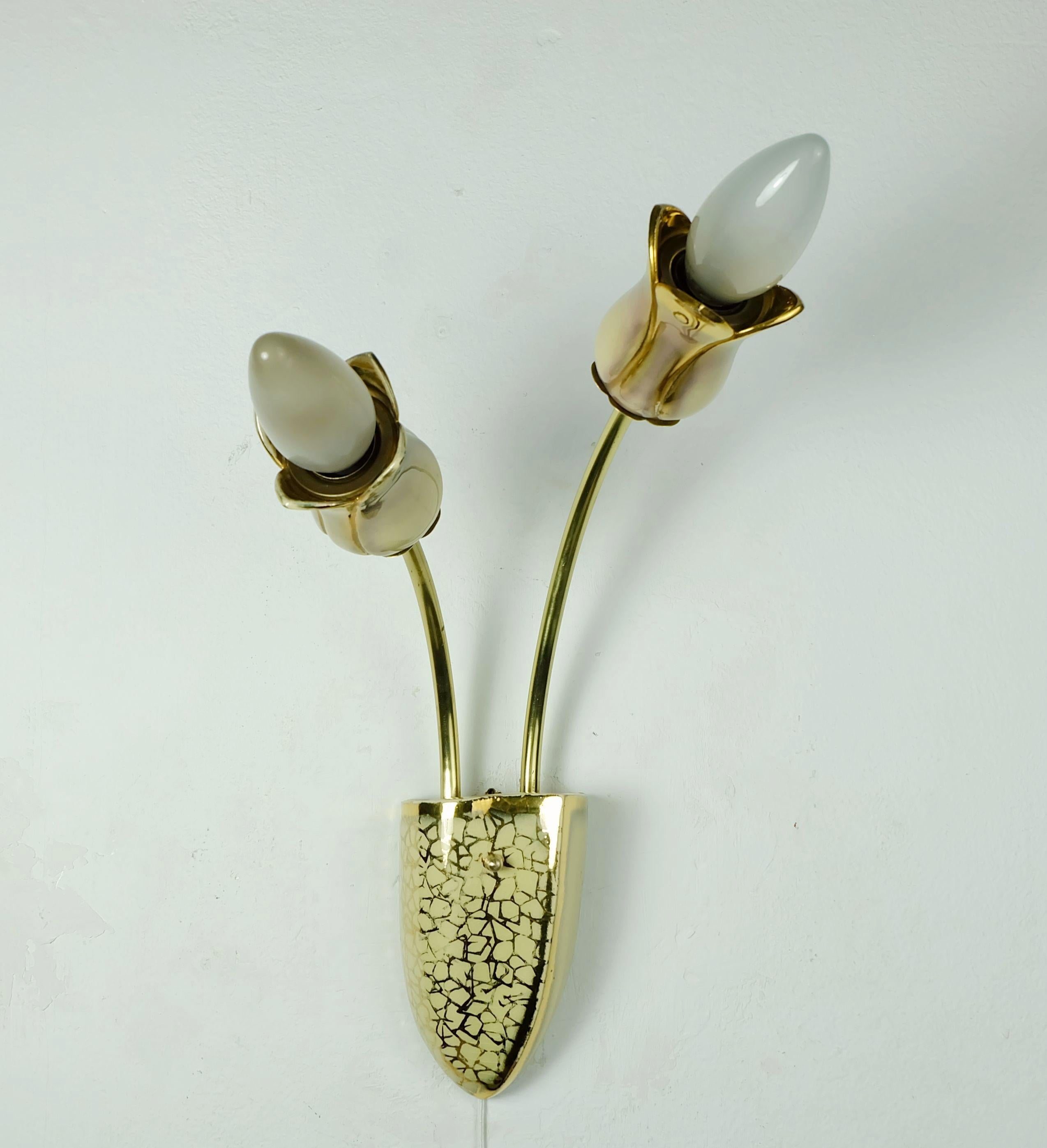 Mid-Century Modern very beautiful and rare mid century 2-light ceramic and brass SCONCE 1950s For Sale