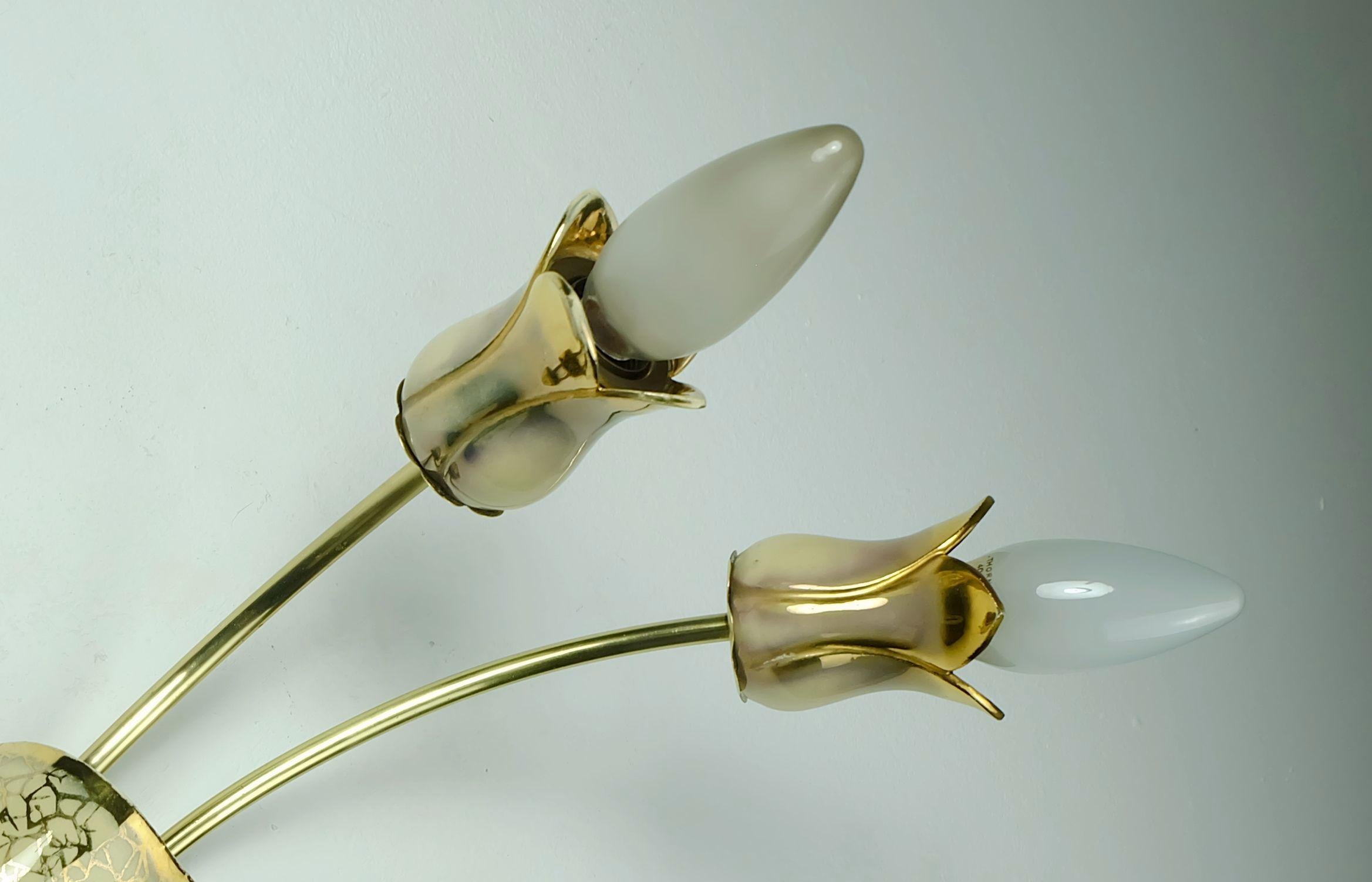 German very beautiful and rare mid century 2-light ceramic and brass SCONCE 1950s For Sale
