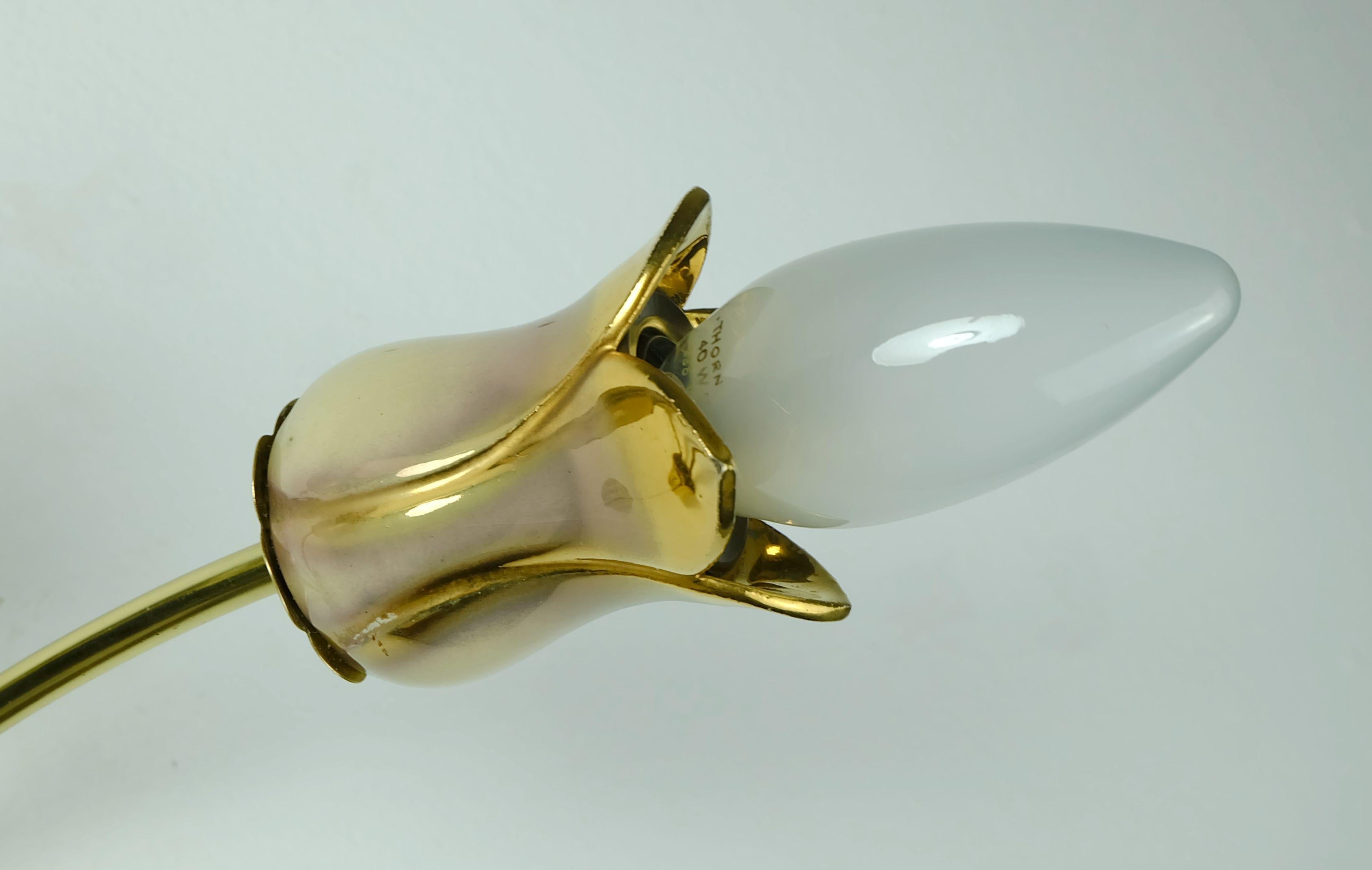 very beautiful and rare mid century 2-light ceramic and brass SCONCE 1950s In Good Condition For Sale In Mannheim, DE