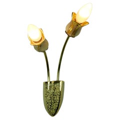 very beautiful and rare mid century 2-light ceramic and brass SCONCE 1950s