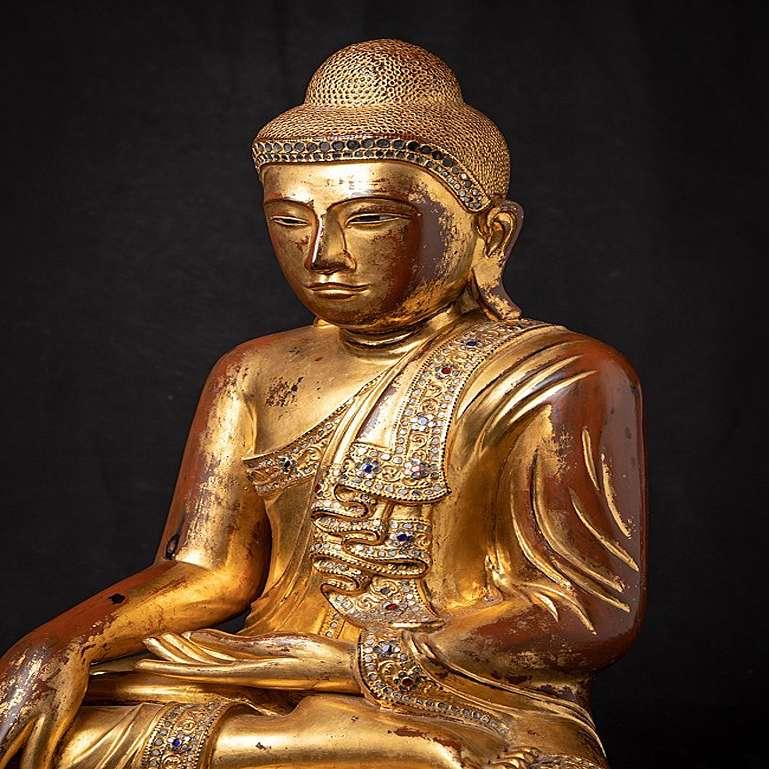 Wood Very Beautiful Antique Burmese Mandalay Buddha Statue from Burma For Sale
