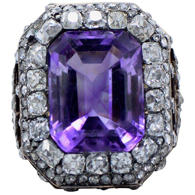 Very Beautiful Antique Diamond, Amethyst, Gold and Silver Ring at 1stDibs