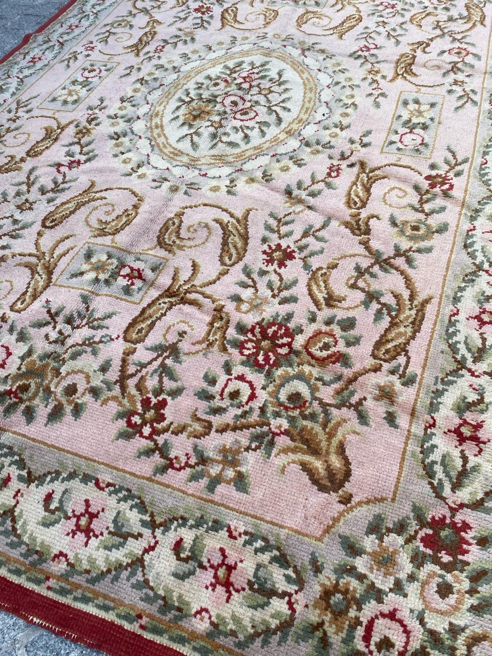 20th Century Bobyrug’s Very Beautiful Antique French Knotted Aubusson Rug For Sale