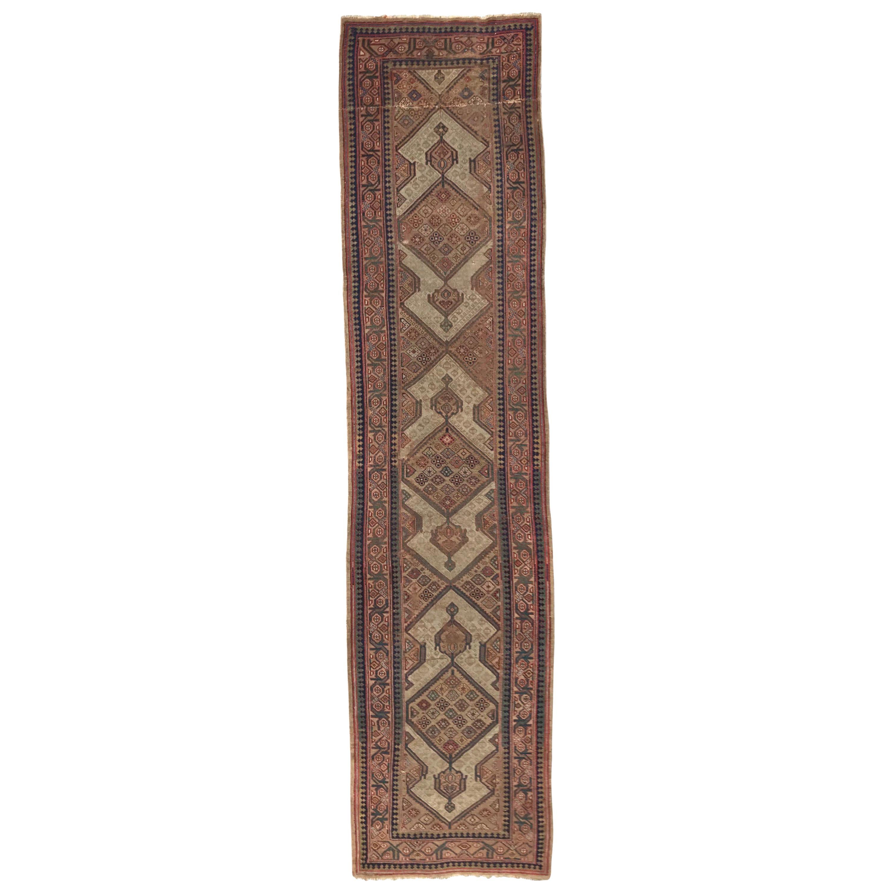 Très beau tapis de couloir ancien kurde Serapi