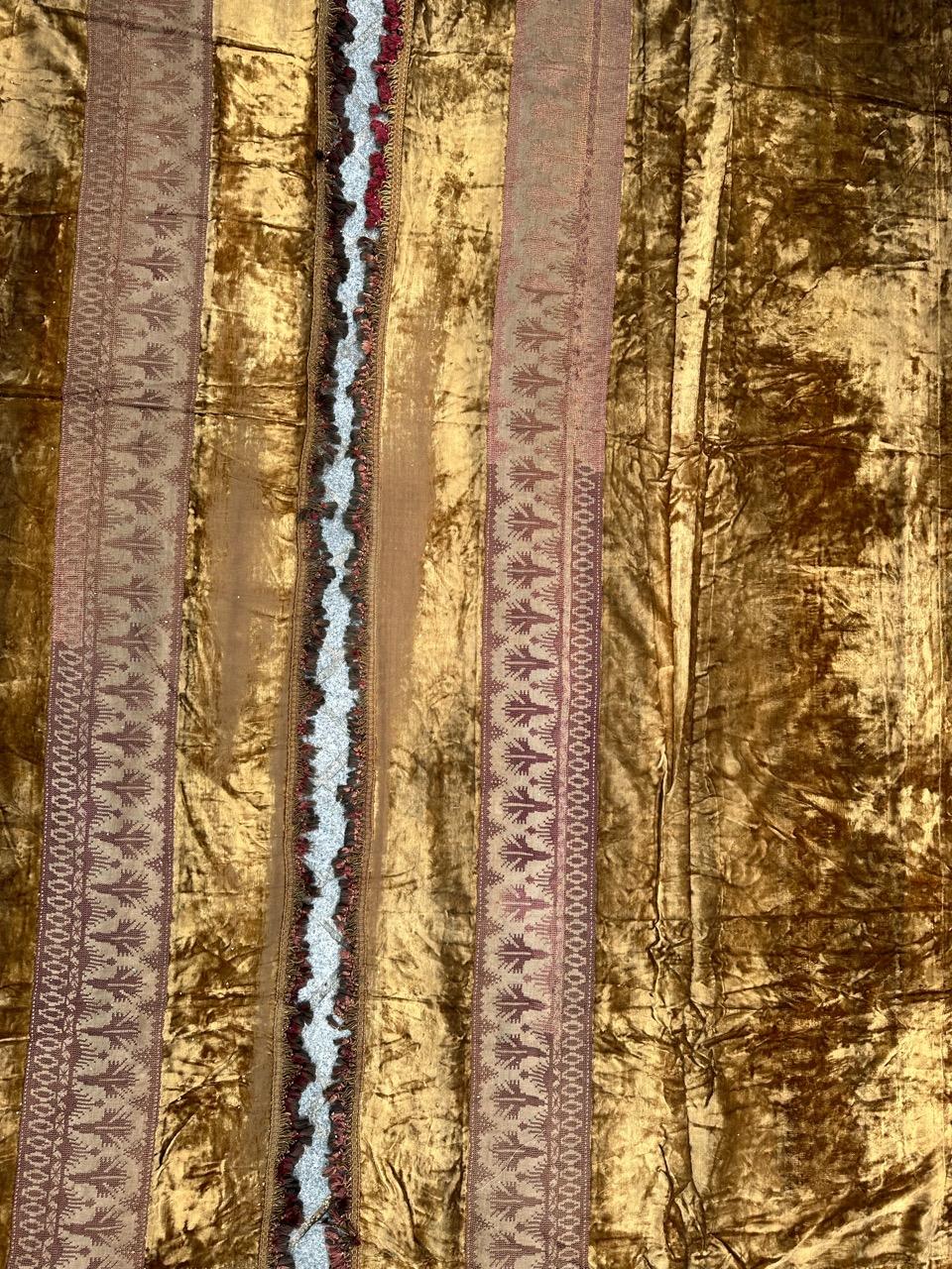 French Very Beautiful Antique Pair of silk velvet Curtains For Sale