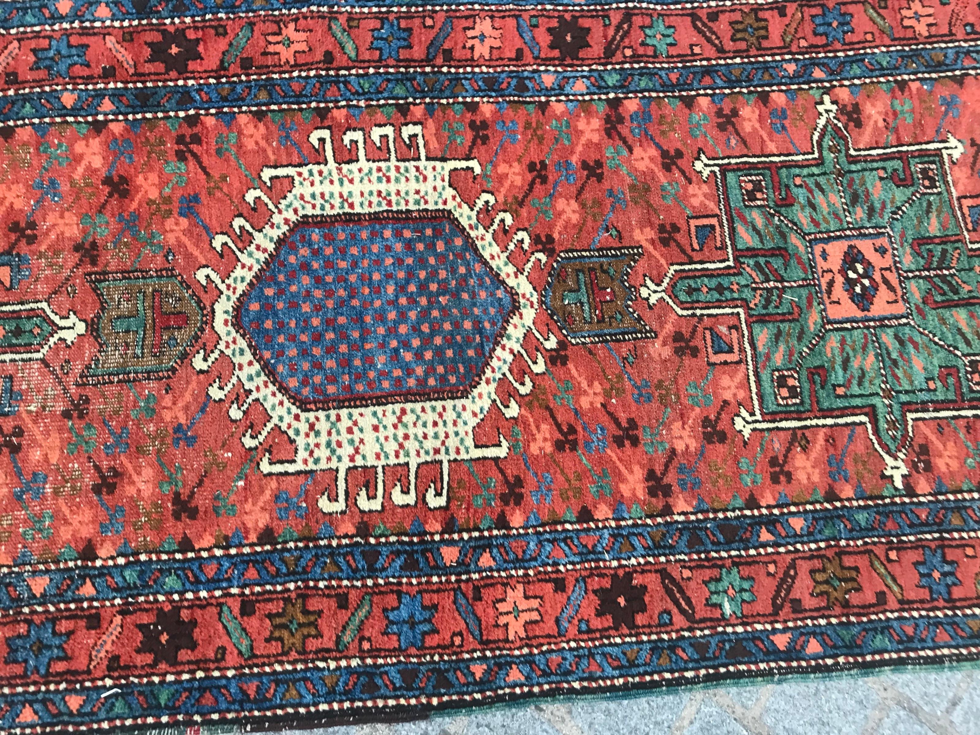 Hand-Knotted Very Beautiful Antique Runner Heriz Style