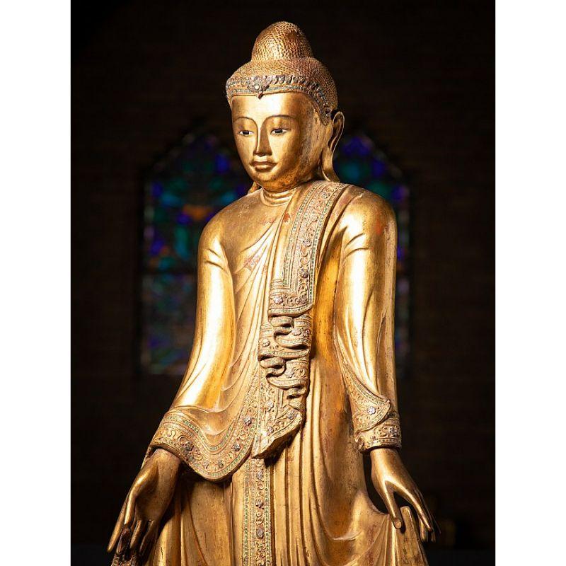 19th Century Very Beautiful Antique Wooden Mandalay Buddha Statue from Burma For Sale