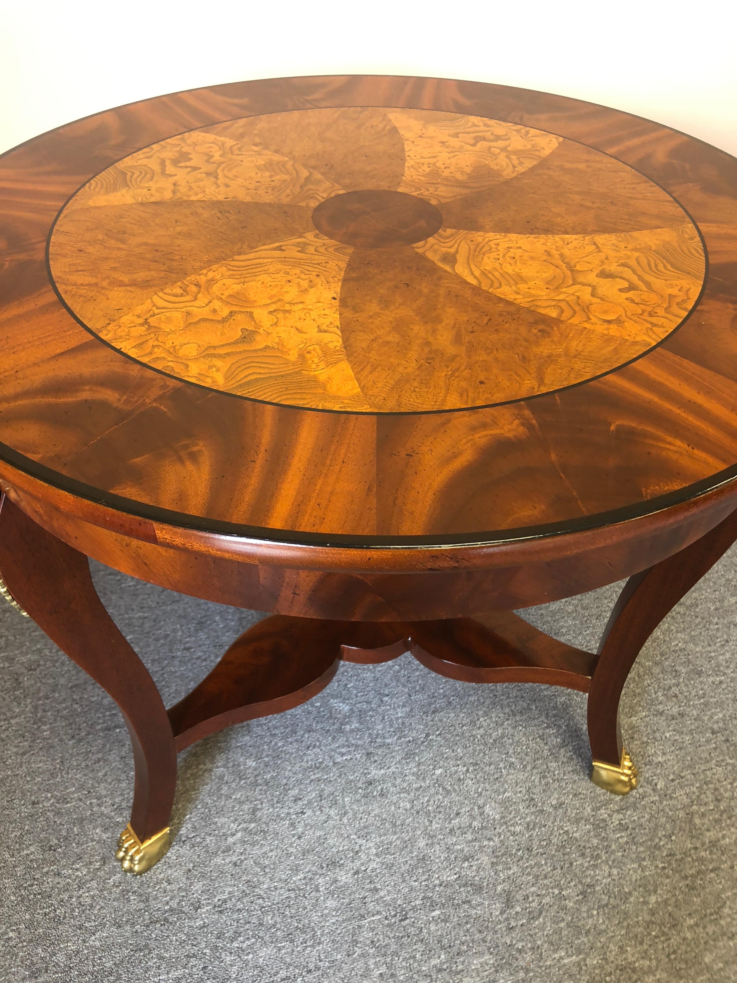 Very Beautiful Baker Flame Mahogany and Burl Round Side Table 3