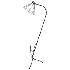 Very Beautiful Floor Lamp Magazine Rack in Lacquered Metal and Lampshade Vintage