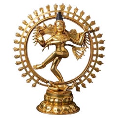 Très beau Shiva Nataraja en bronze doré du Népal