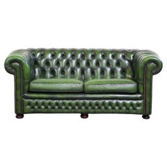Very beautiful green leather English Springvale Chesterfield sofa, 2-seat
