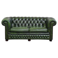 Used Very beautiful green leather English Springvale Chesterfield sofa, 2-seater