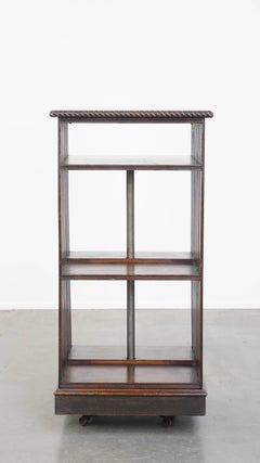 Very Beautiful Large Antique English Oak Book Carousel on Original Wheels