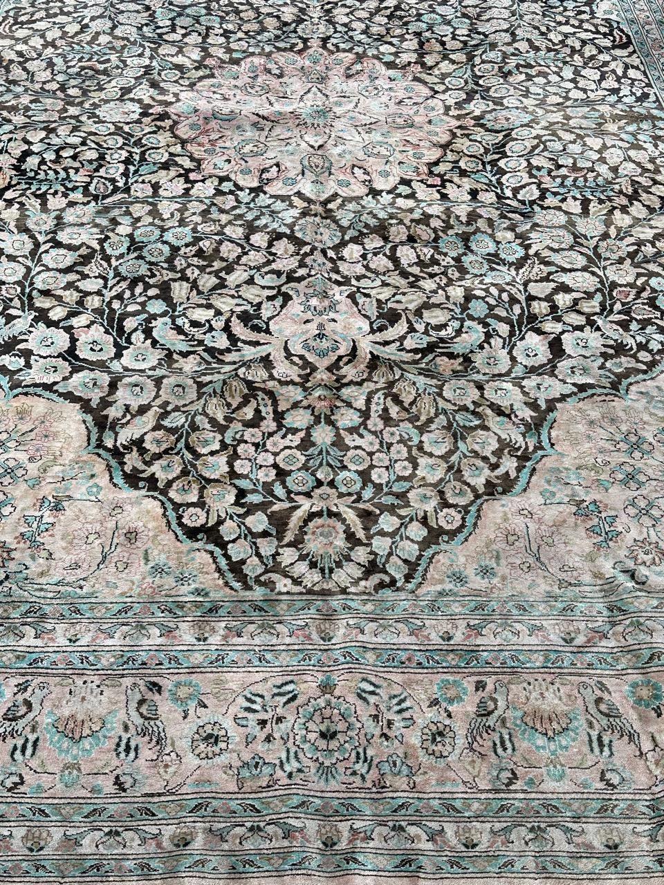 Very beautiful large vintage silk Qom rug For Sale 4