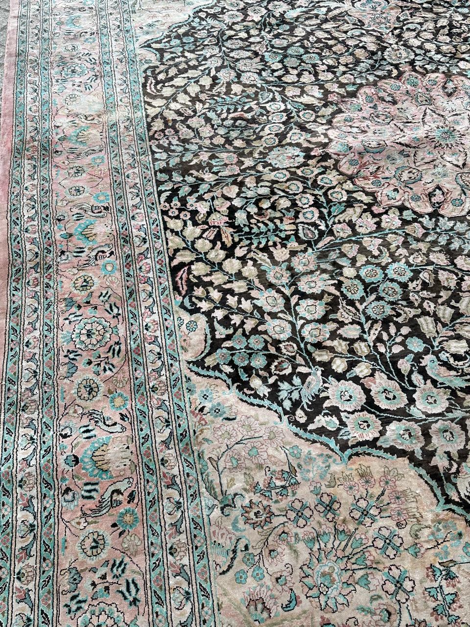 Very beautiful large vintage silk Qom rug For Sale 5