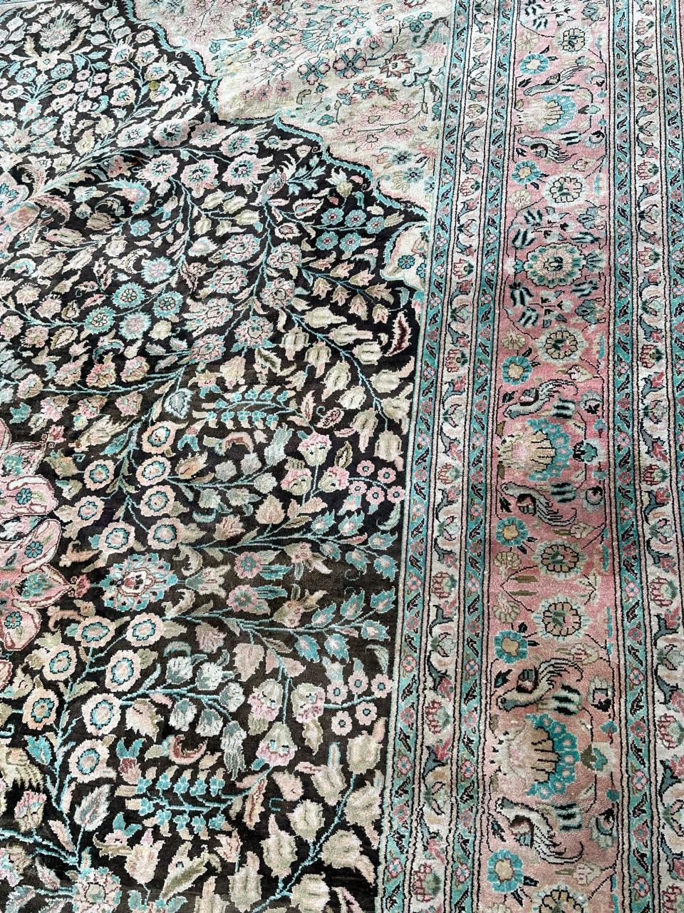 Very beautiful large vintage silk Qom rug For Sale 6