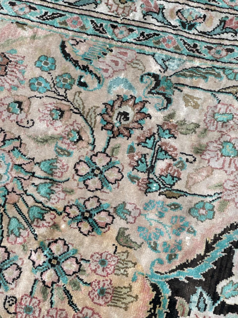 Very beautiful large vintage silk Qom rug For Sale 9