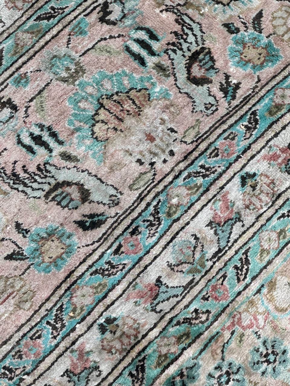 Very beautiful large vintage silk Qom rug For Sale 10