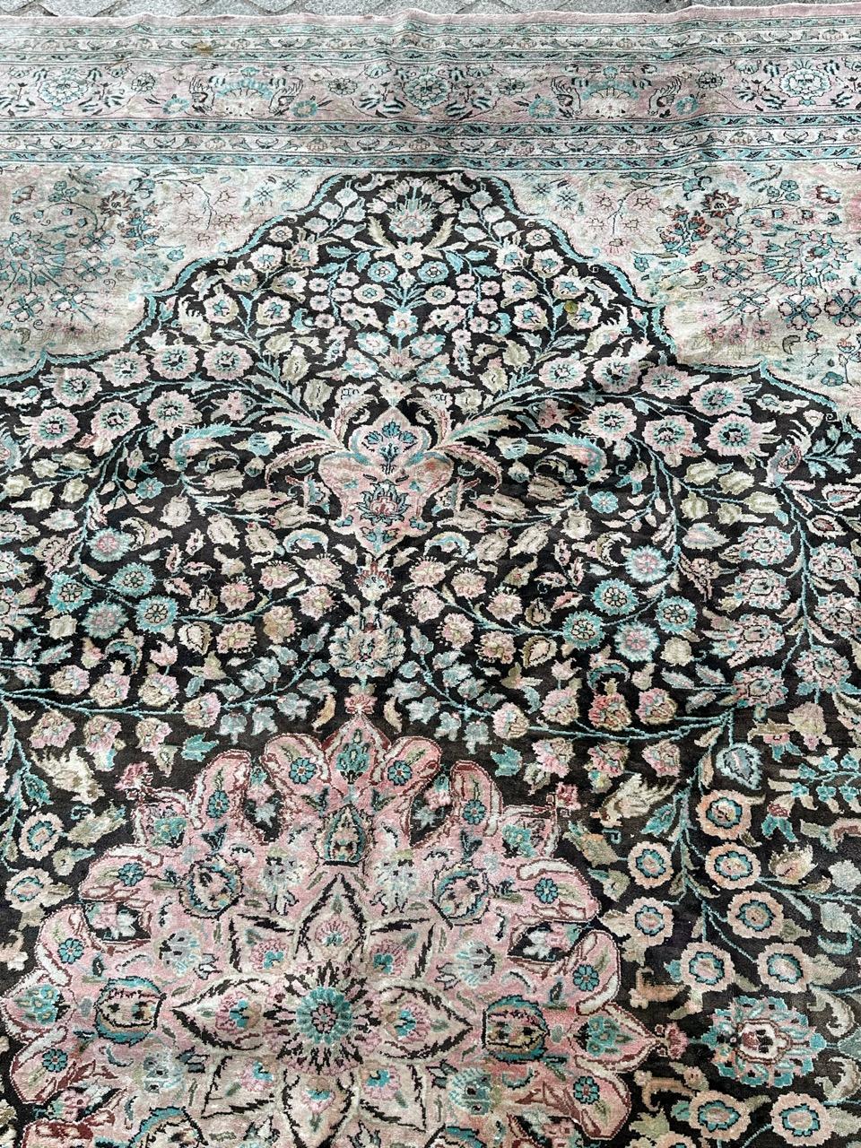 Very beautiful large vintage silk Qom rug For Sale 11