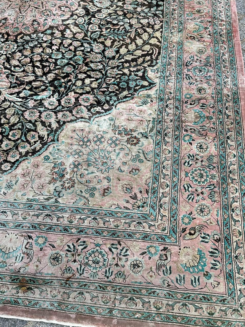Kashan Very beautiful large vintage silk Qom rug For Sale