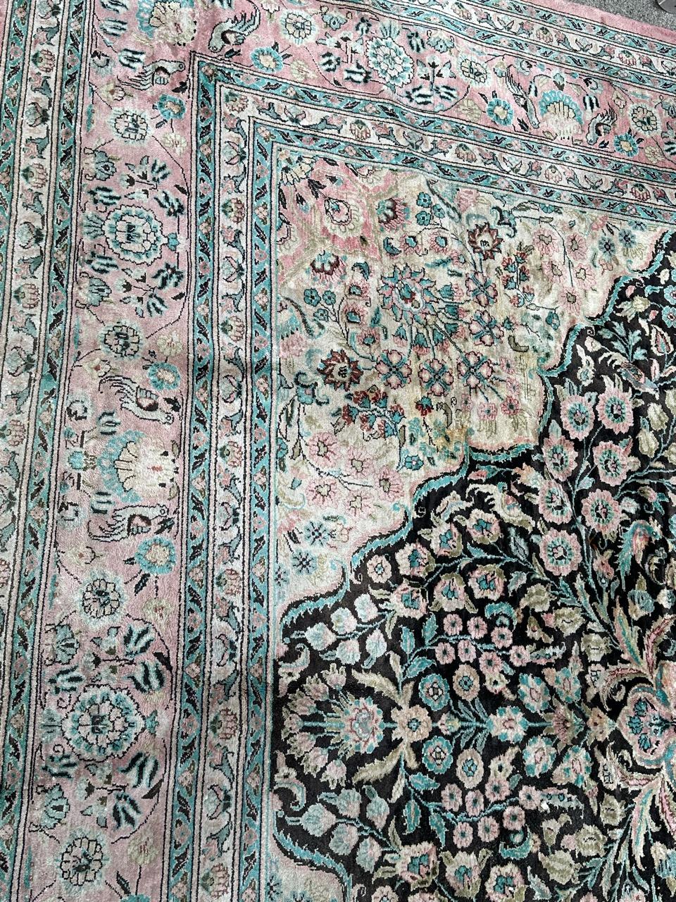 Asian Very beautiful large vintage silk Qom rug For Sale