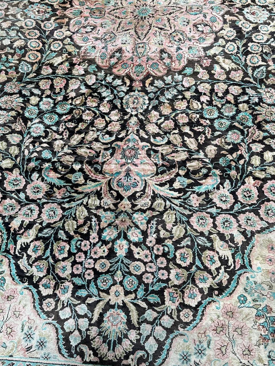 Hand-Knotted Very beautiful large vintage silk Qom rug For Sale