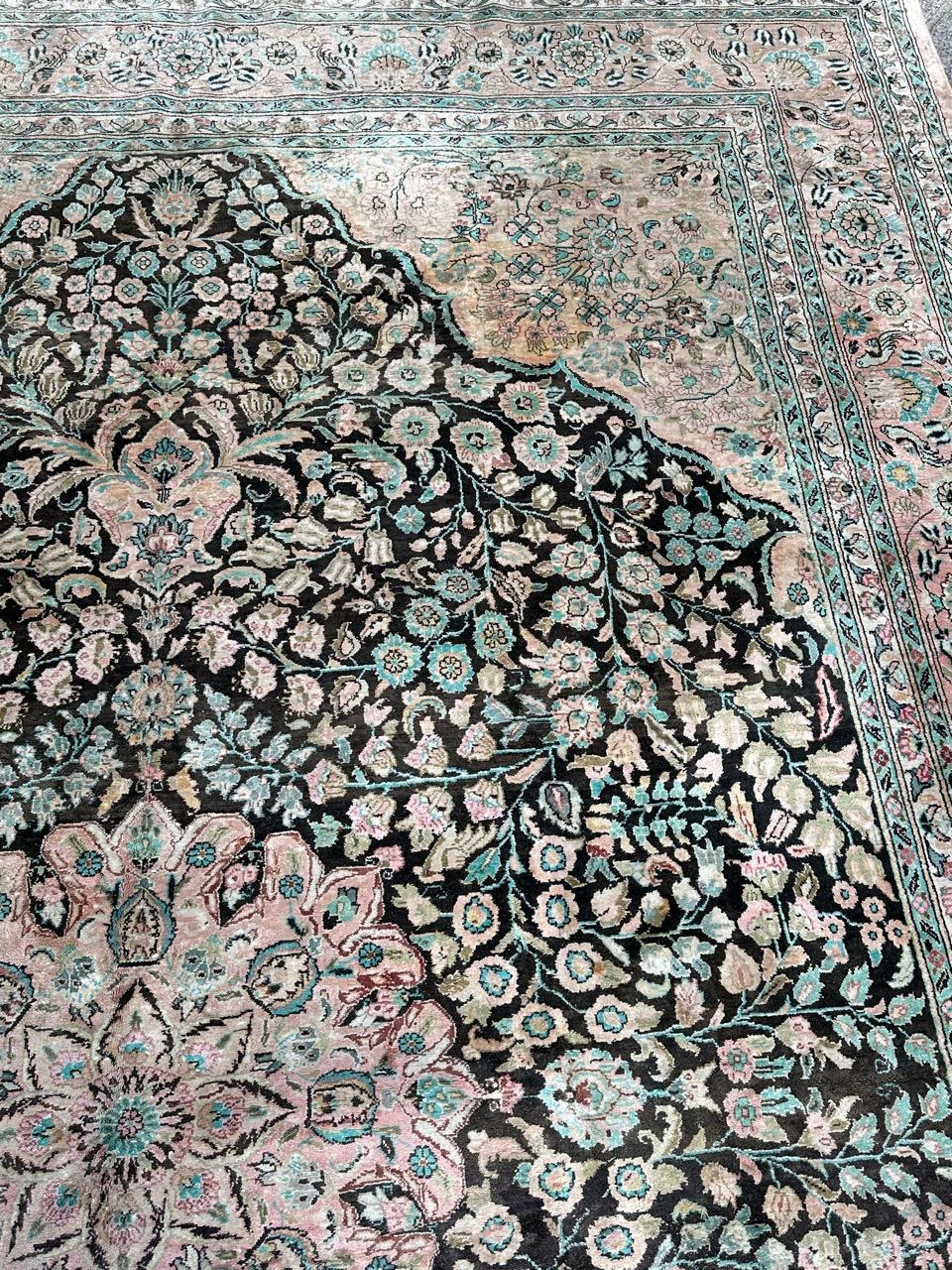 Late 20th Century Very beautiful large vintage silk Qom rug For Sale