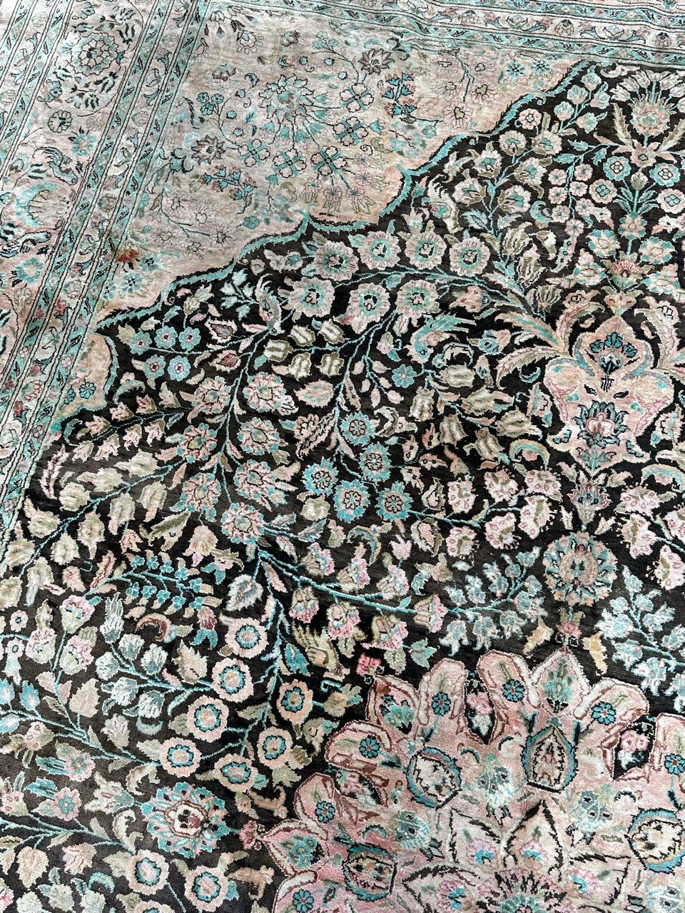 Cotton Very beautiful large vintage silk Qom rug For Sale
