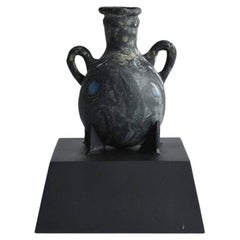 Very Beautiful Marbled Black Ancient Glass Small Jar/Mediterranean
