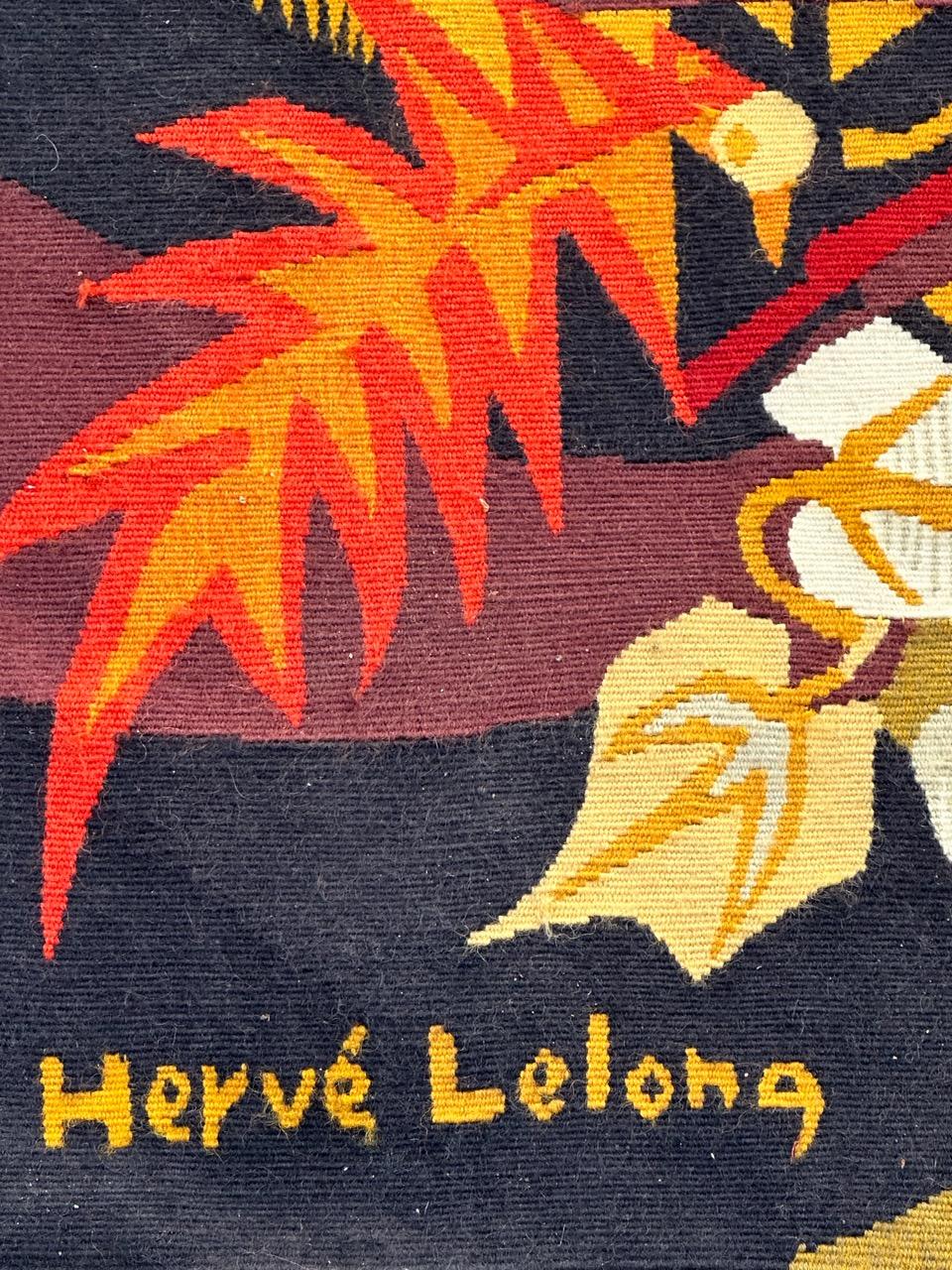 Very Beautiful modern art deco Aubusson Tapestry by Herve Lelong For Sale 2