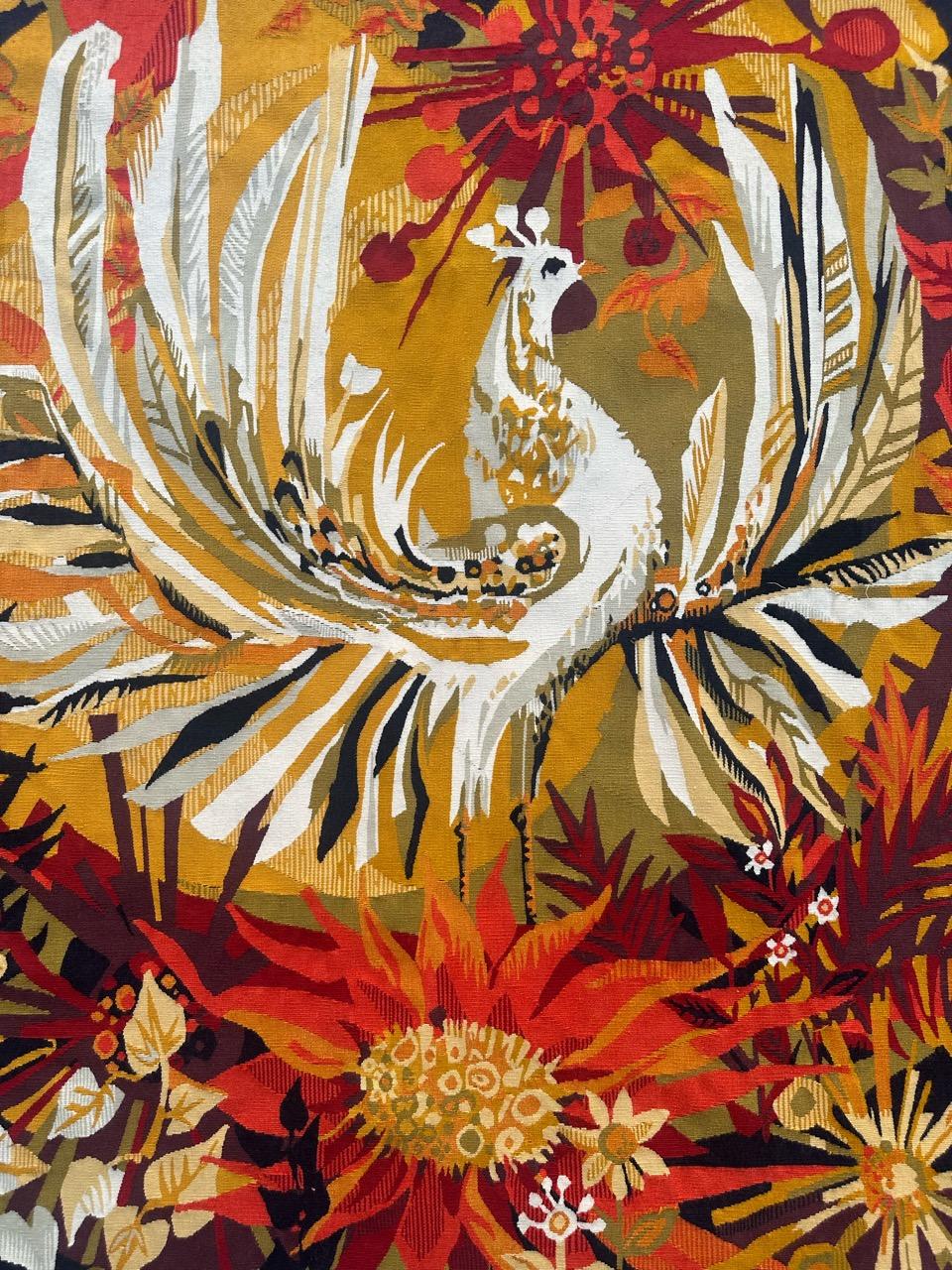 Introducing a Stunning Mid Century Aubusson Tapestry from Tunisia!

We're delighted to present this exquisite Aubusson tapestry, meticulously crafted in Tunisia with the same method and looms as the Aubusson hand woven tapestries. This masterpiece